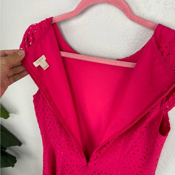 J. CREW Laser Cut Cap Sleeve Dress Fuchsia Pink Floral - Picture 6 of 8